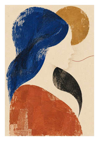 The Shape of Silence by Matthews Gallerie - an abstract profile in blue, ochre and rust on cream