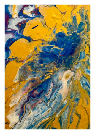 Gold and Indigo by Da Winters - a river of indigo marbling running through deep golden yellow