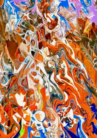 Ember Current by Da Winters - orange and white currents of poured acrylic with cobalt breaking through