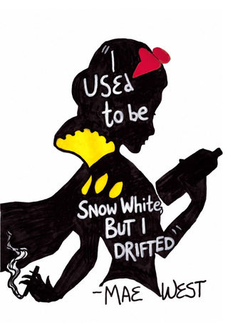 I Used to Be Snow White by Camilla Nilsson - a black silhouette of a woman with a bottle and a cigarette