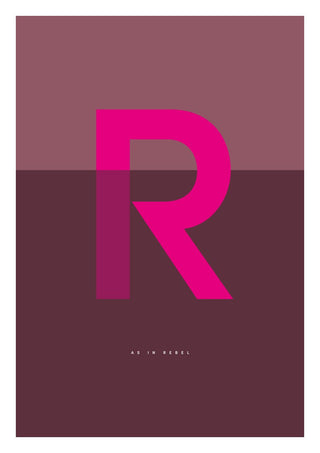 R as in Rebel – Cerise by Quite Nice Prints - a cerise capital R on mauve and deep plum