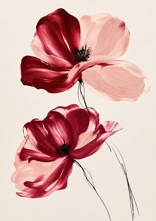 Crimson and Blush by Martina Karlsson - two brushed flowers in crimson and pale pink