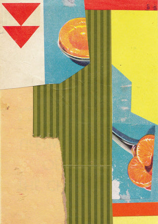 Peach & Mandarin by Kareem Rizk - cut photographs of peach and mandarin with an olive pinstriped panel