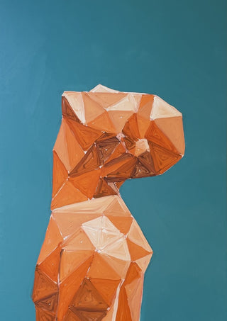 Up by Linor Citaku - a faceted orange torso against a flat teal ground