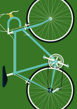 Italian Racing Bike by Bo Lundberg - a turquoise racing bicycle on a deep green ground