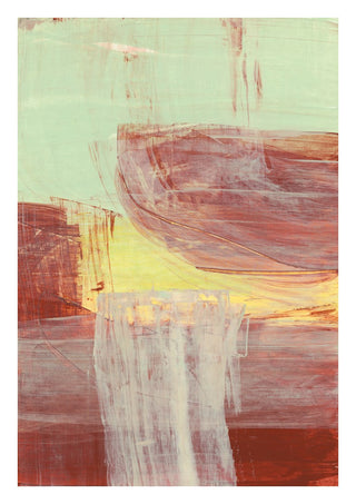 abstract layers and forms 1 by Iris Lehnhardt - rust red curves and a pale column on mint green