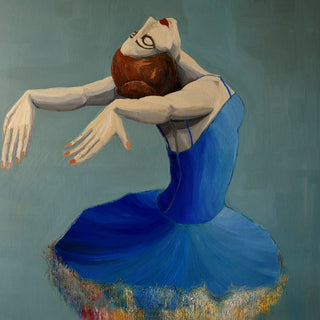 Ballerina in Blue by Justyna Kopania - a dancer in a blue tutu seen from behind on soft green