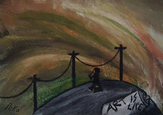 Art is Life - Art as Life by PeKo - a black silhouette with a camera on a terrace under an ochre sky
