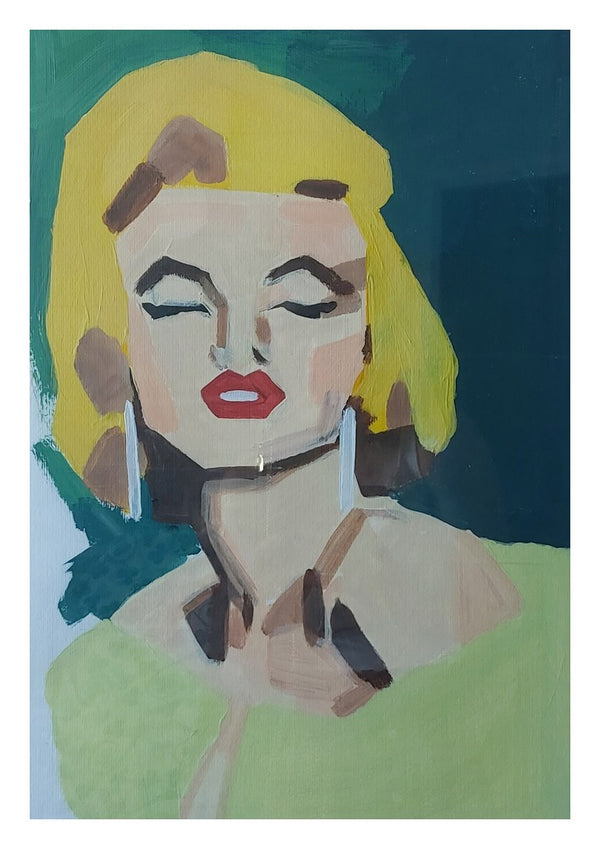 Marilyn Monroe by creatievananne - the actress painted in flat blocks of yellow and green