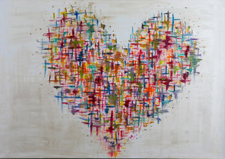 Herzblick by ullimcart - a large heart built from short crossing strokes of colour on cream