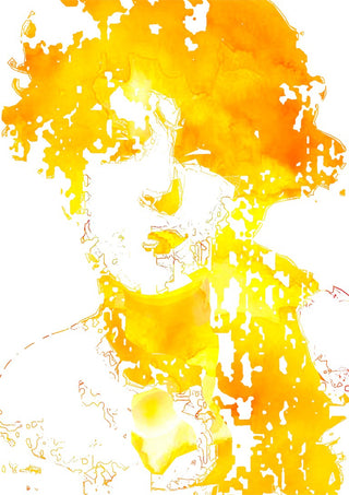 Sunshine by Bent Hardervig - a face dissolving into flat yellow and orange washes on white