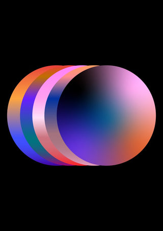 Layers by Aleksi Allan - five overlapping discs in pink, violet and orange gradients on black