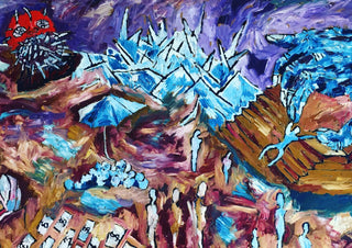 To the ends of the world by Will Black - blue ice peaks under a violet sky above a crowded brown landscape