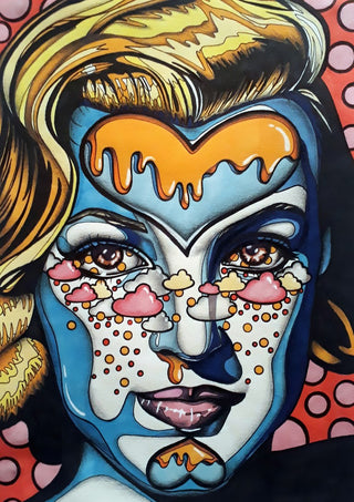Marylin Monroe by Okiana - Marilyn Monroe in blue and cream with an orange drip