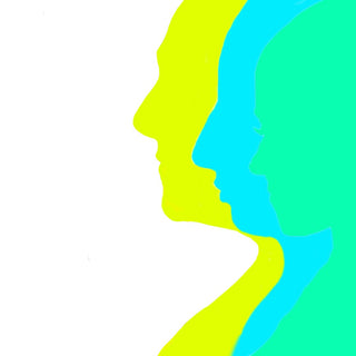 Balance by Tonia - three flat profile silhouettes in yellow, cyan and spring green
