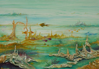 UnderWaterWorld by Eledina - a textured coral seabed with small fish in turquoise and gold