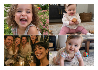 Family Collage landscape personalised poster – 4 family photos in an even grid, with a white border and fine white lines