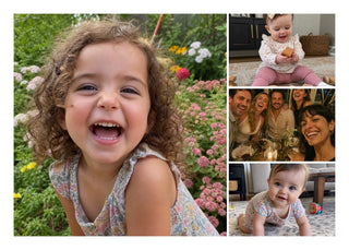 Family Collage landscape with featured photo personalised poster – 4 family photos with one large featured photo, with a white border and fine white lines