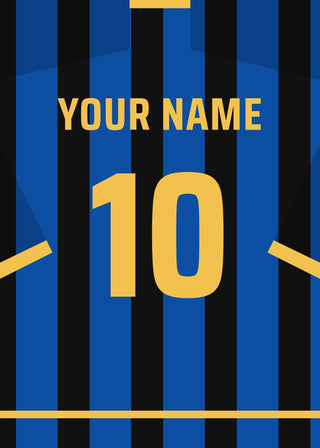 Personalised football shirt poster in Inter's blue and black stripes – a name and number on the back