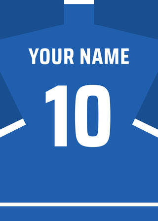 Personalised football shirt poster in Italy's azzurri blue – a name and number on the back