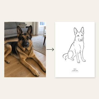 Upload a photo of your dog and get it as a personalised line art poster