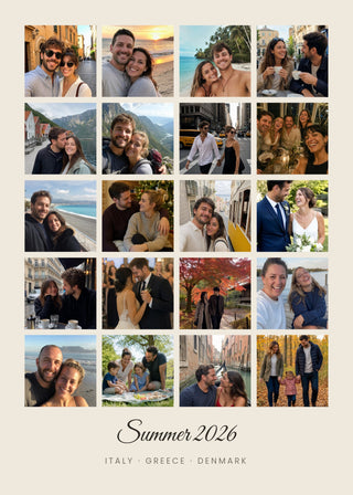 Photo Grid personalised poster – 20 holiday photos in a grid with Summer 2026 written underneath, on beige