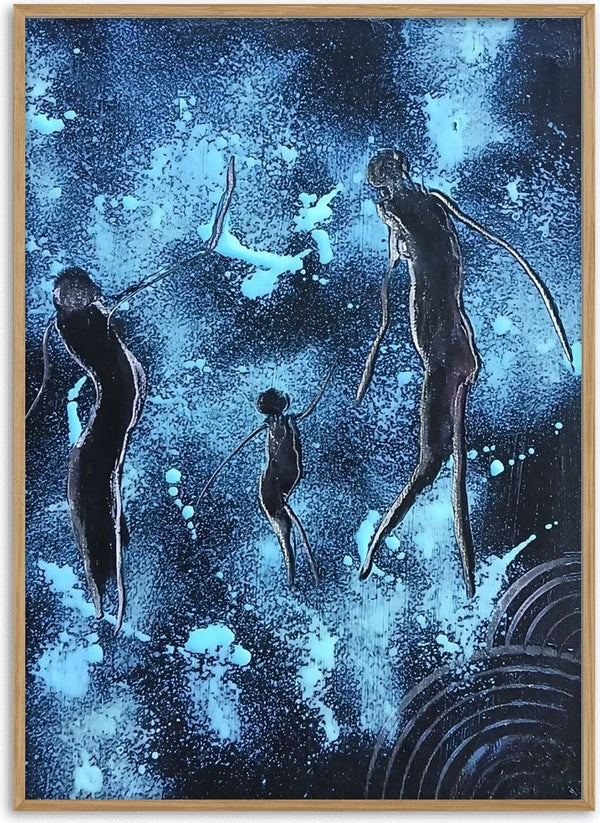 Three Figures in Blue by luco art - three drawn figures suspended in a deep blue field