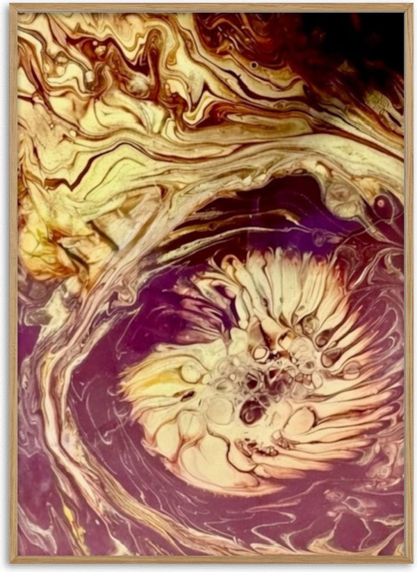Plum Bloom by Da Winters - a cream and gold bloom opening on a deep plum ground
