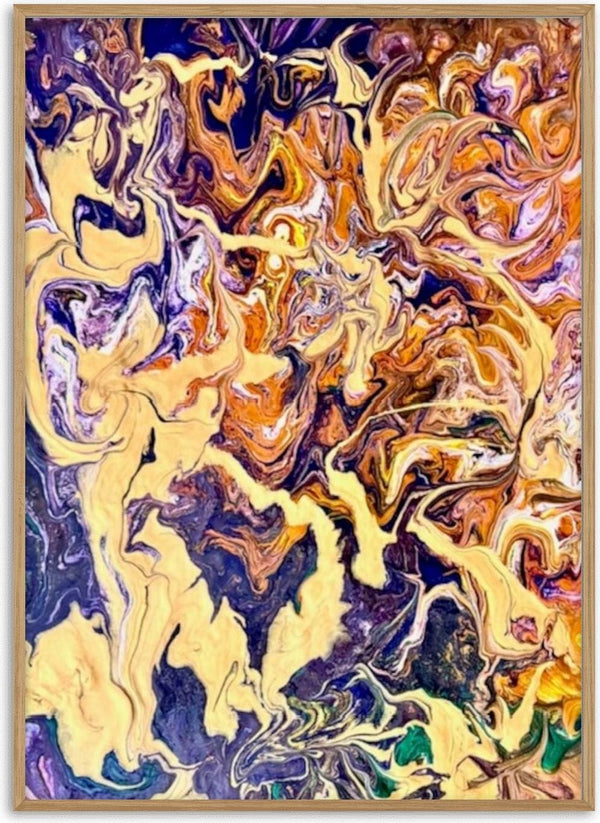 Cream and Amethyst by Da Winters - cream coils marbling through purple, rust and dark blue