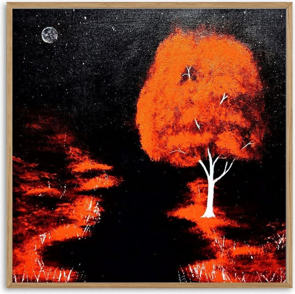 Red Tree by Moonlight by Marcel Herrmann - a pale tree with a dense orange and red crown on a black ground