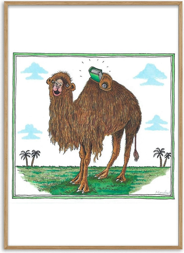 The Camel and the Book by Waldemar Mandzel - a grinning two-humped camel with a small green book on its hump