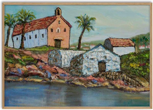 Chapel by the Water by PaKart - a pale chapel and stone houses reflected in still water