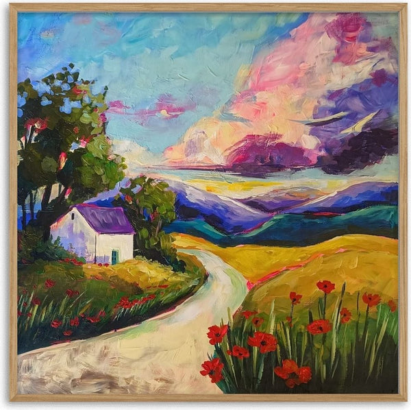 A Place to Return To by Evgenia Smirnova - a white house and red poppies along a winding road