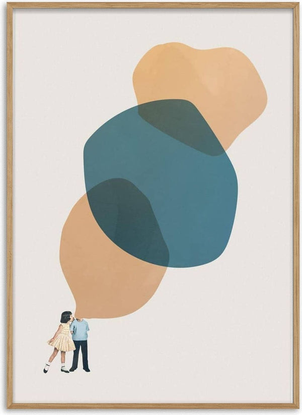 Minimalist cover of "A thousand stories to tell you" shows two figures facing large abstract color shapes.