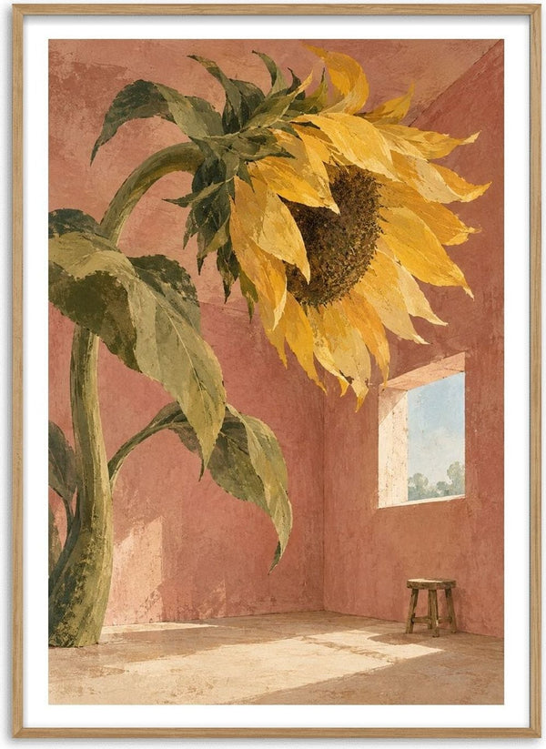 A Window for the Sun by Matthews Gallerie - a giant sunflower turning to a small window in a terracotta room