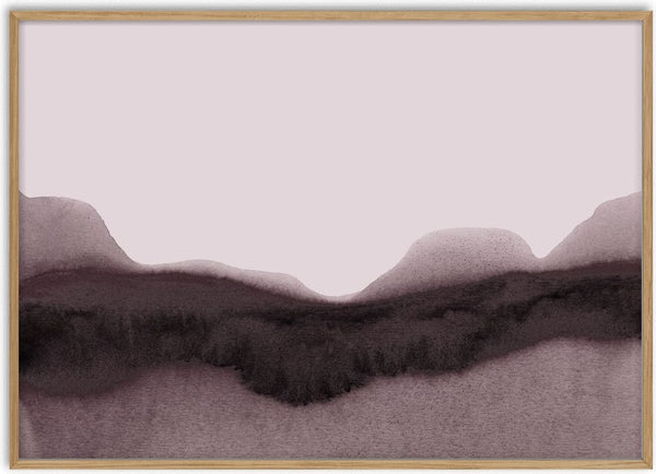 abstract moody landscape by Iris Lehnhardt - a dark ink ridge of hills under a dusty mauve sky