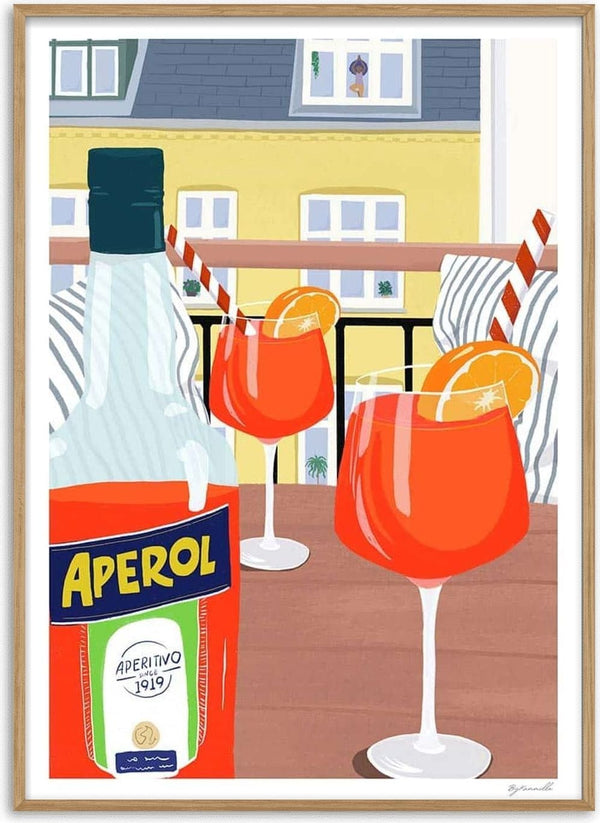 Illustration of Aperol and cocktails on a cozy balcony, perfect for relaxing moments with Altan Hygge - ByKammille.