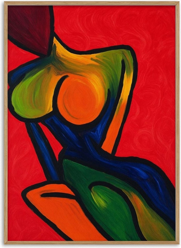Anatomy of Introspection by Bibi - an abstract seated figure on a crimson red ground