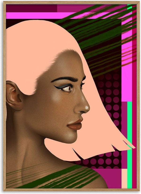 Electric Profile by Sabrina Rosenblatt - a woman in sharp profile against bands of magenta, green and mint