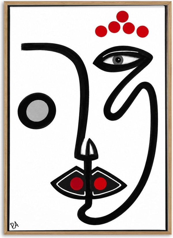 Face by RA - a single black line drawing a face with red dots on white
