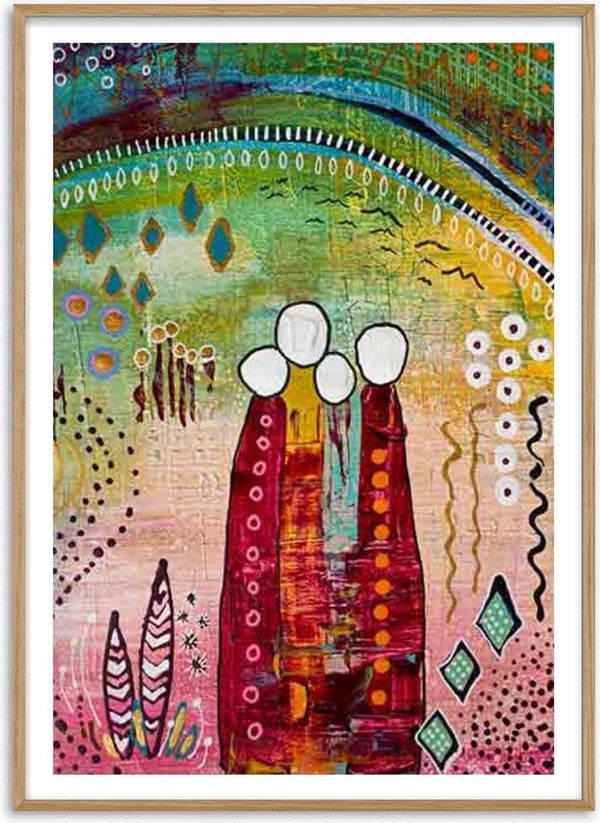 Fairy Tale 1 by Art Anne Lee - three red-robed figures under an arc of white rings