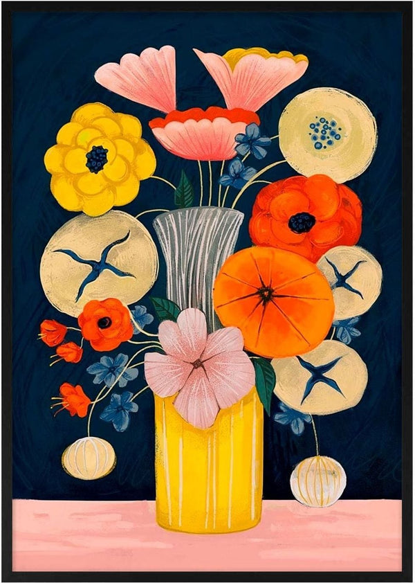 Colorful flowers arranged in a yellow vase, featured on the Feel The Flowers - David Wolf product page.