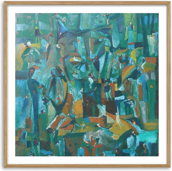 Forest of Figures by António D'Albuquerque - many small figures among green and blue panels