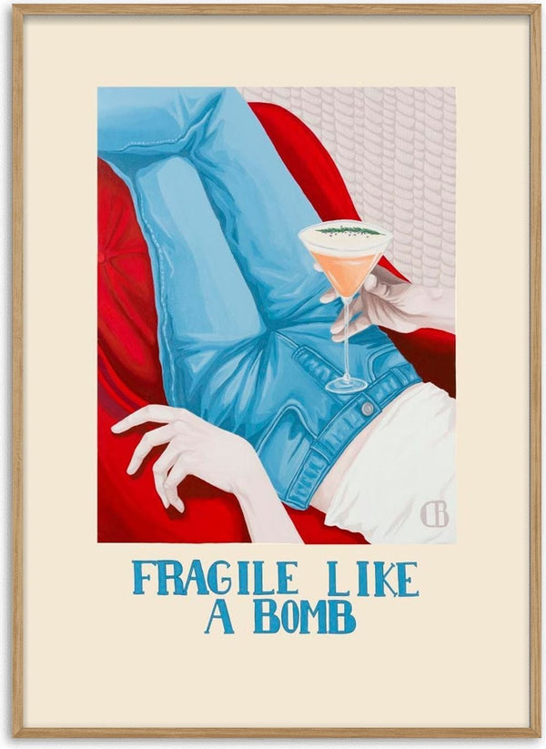 Book cover of "Fragile" by Christine Buchholtz showing a person in jeans holding a cocktail, text reads "Fragile Like A Bomb".