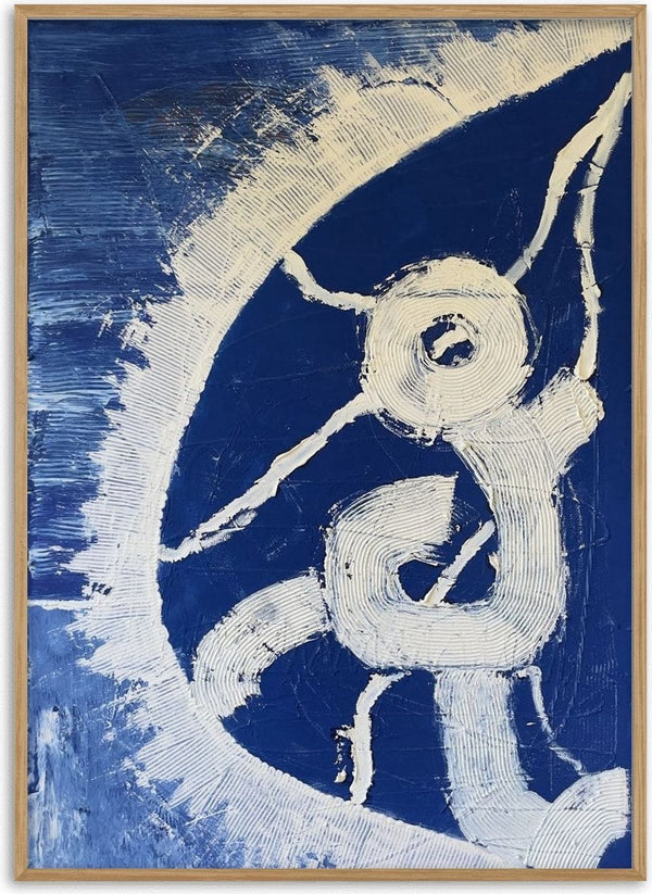 Fragility by Linor Citaku - combed white impasto curving across a deep blue ground