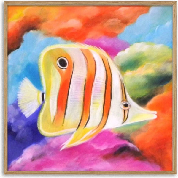 Happy Fish by Sunny - a striped butterflyfish in swirls of red, magenta, blue and green