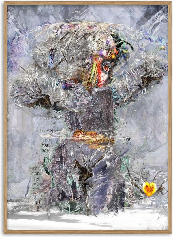 Heart Of Gold by Henrik Kock - a layered figure in snow holding a small orange flower