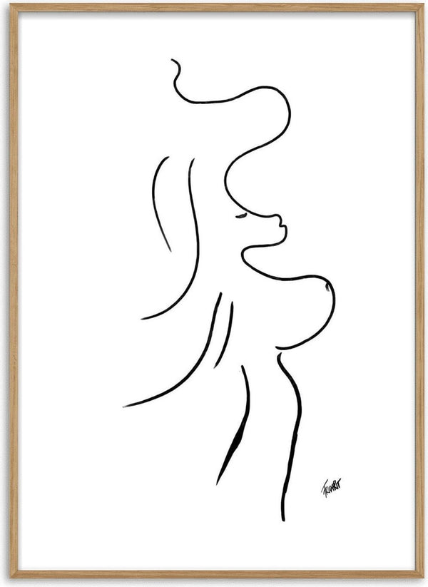 I am move by FridaRit - a woman's profile and flowing hair drawn in one unbroken black line on white