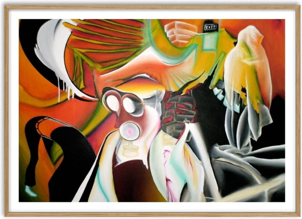 Inside the mind of the working man by Luis Valquaresma - a surreal crowd of forms in orange, green and white