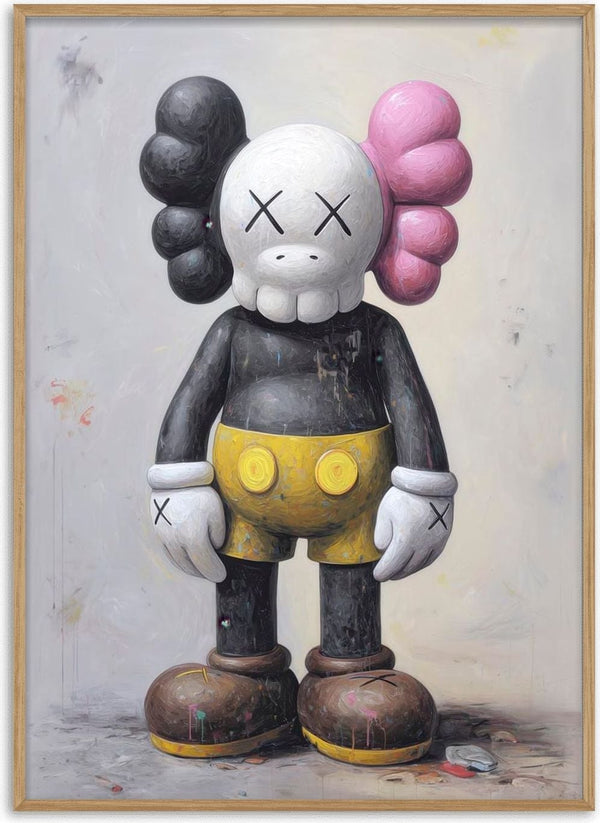 Kaws Classic by Danii Steinfeldt figure with black and pink ears, yellow shorts, and X eyes.